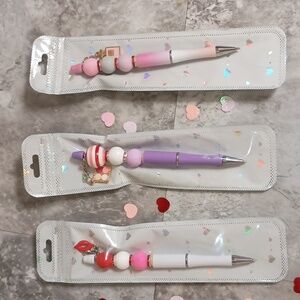 3PC Handcrafted Beaded Pens Set Valentine Perfume Kisses